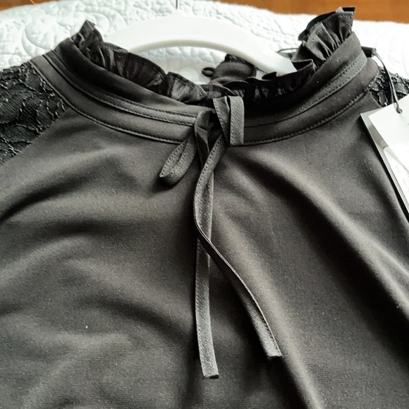 NWT Karl Lagerfeld black top bow, duffel, lace Med - Picture 7 of 13